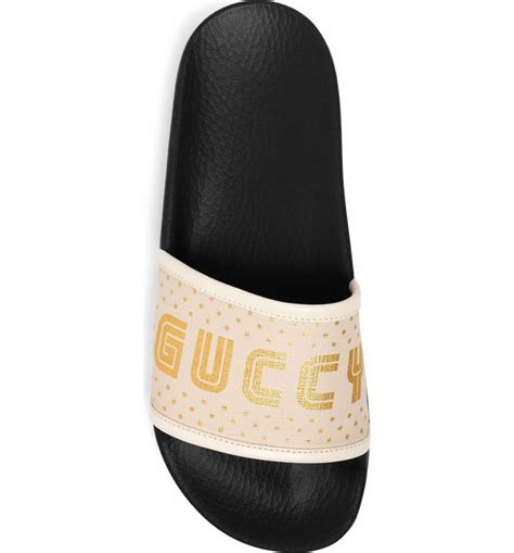 pursuit guccy logo slide sandal gucci|Gucci rubber sandals.